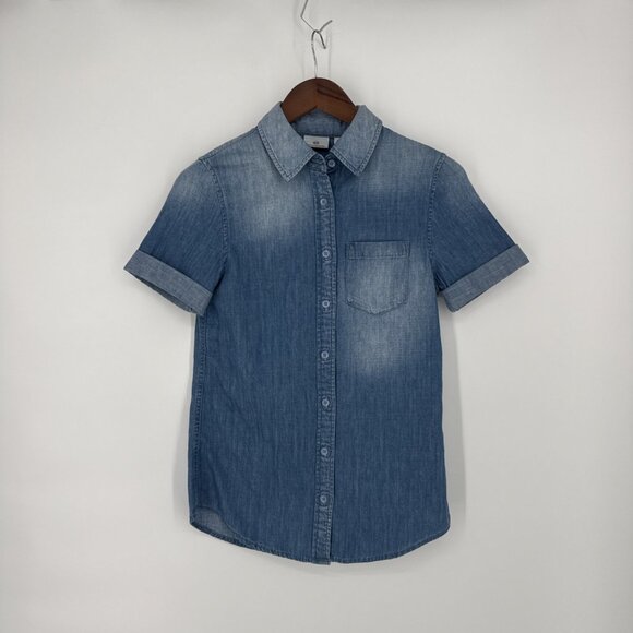 New AG Adriano Goldschmied Women’s Size XS Blue Denim Casual Button Up Shirt S/S - Picture 5 of 9